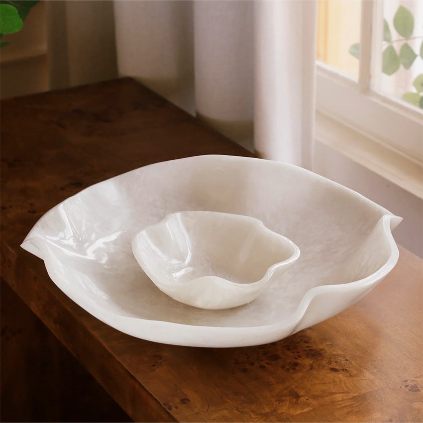 Beatriz Ball | Resin Alabaster Bowl with Dip - White Swirl
