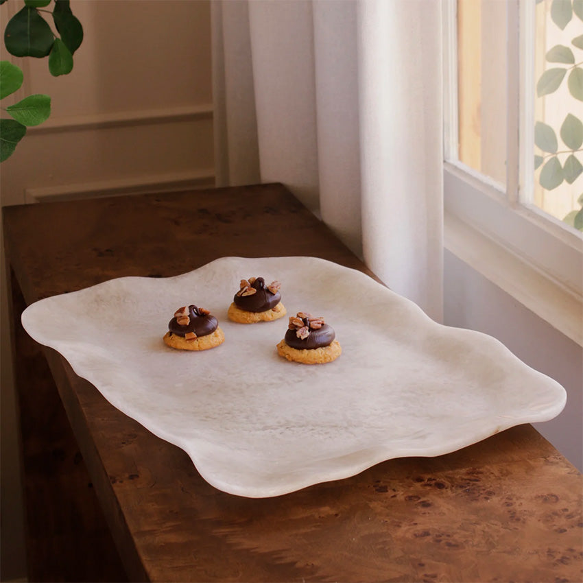 Beatriz Ball | Resin Alabaster Rectangle Tray - White Swirl