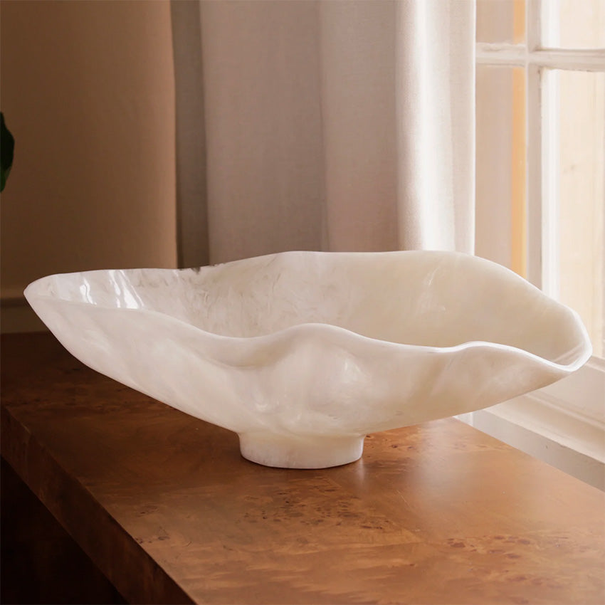 Beatriz Ball | Resin Alabaster Oval Bowl - White Swirl