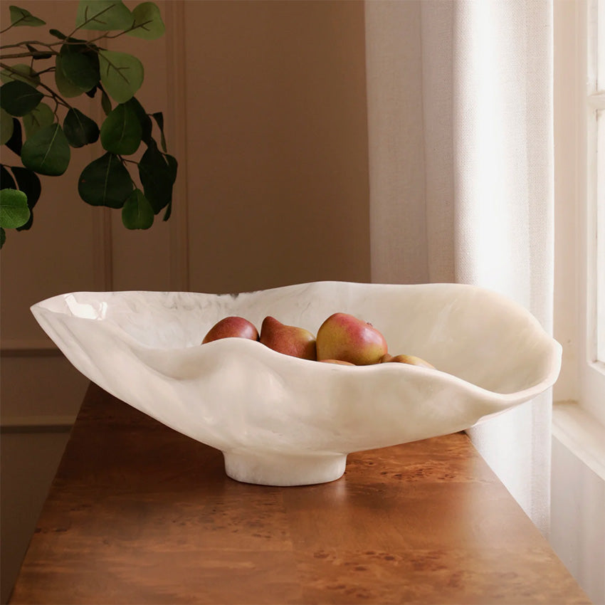 Beatriz Ball | Resin Alabaster Oval Bowl - White Swirl