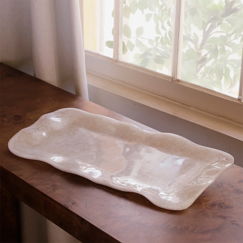 Beatriz Ball | Resin Alabaster Rectangle Tray - White Swirl