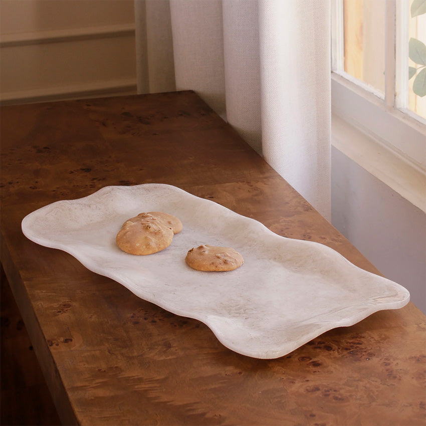Beatriz Ball | Resin Alabaster Rectangle Tray - White Swirl