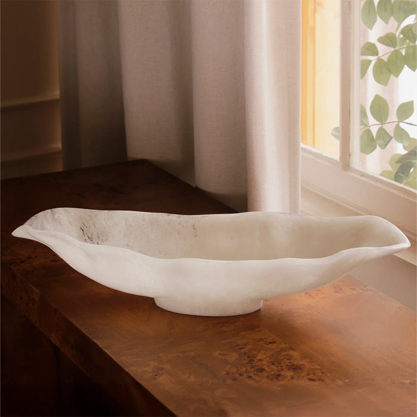 Beatriz Ball | Resin Alabaster Oval Bowl - White Swirl