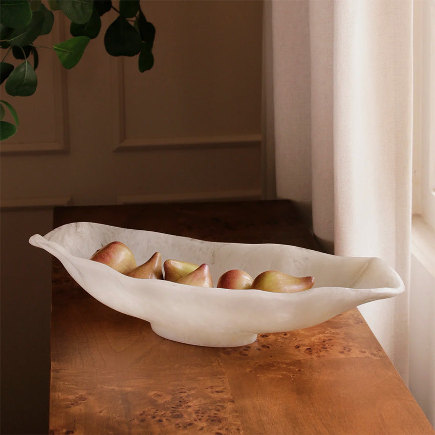 Beatriz Ball | Resin Alabaster Oval Bowl - White Swirl
