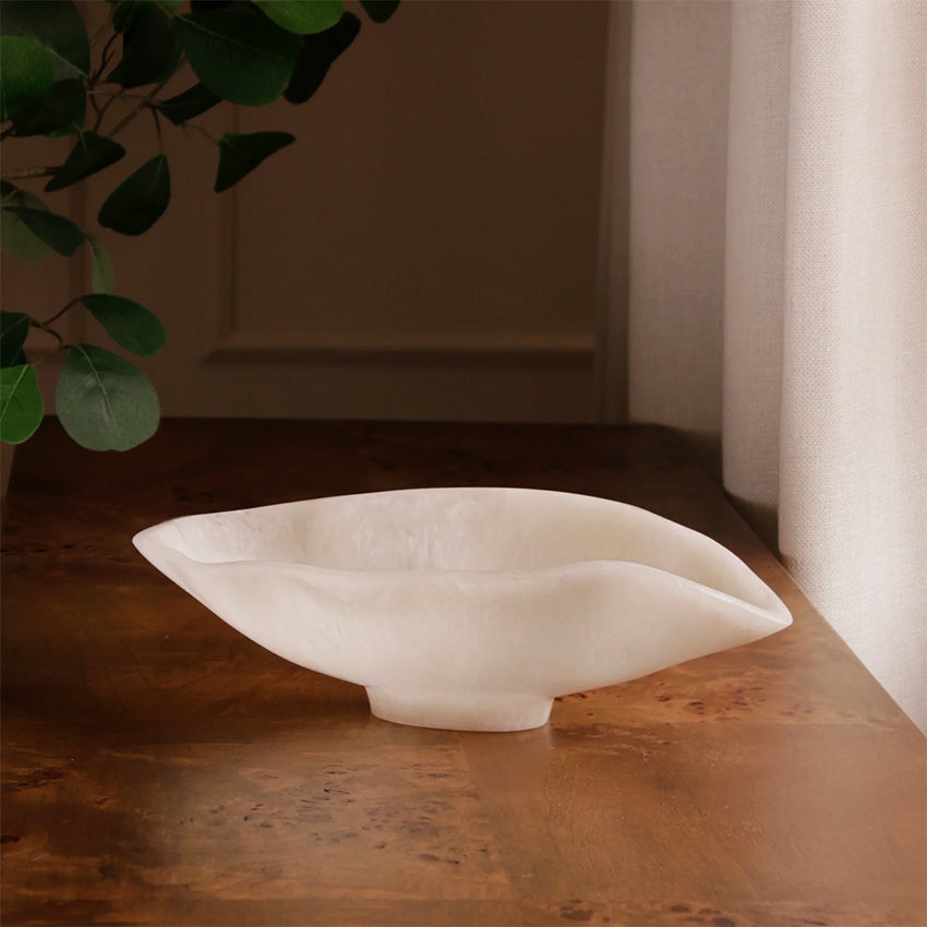 Beatriz Ball | Resin Alabaster Oval Bowl - White Swirl