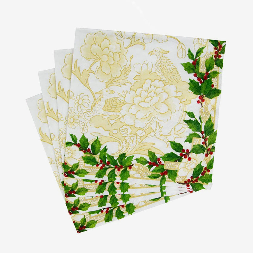 Caspari | Holly Ceramic Ivory & Gold Napkin