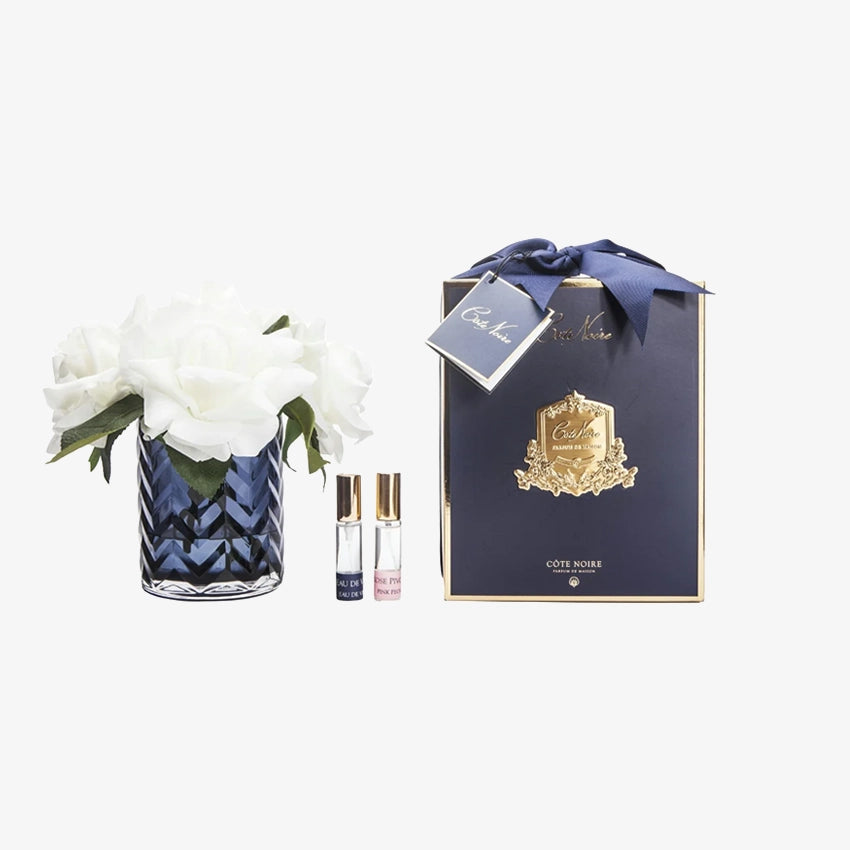 Côte Noire | Fleurs dans vase à chevrons - Bleu