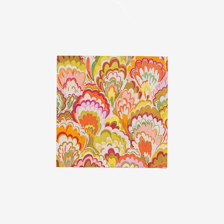 Caspari | Serviette de table Ceramica marbrée framboise et chartreuse