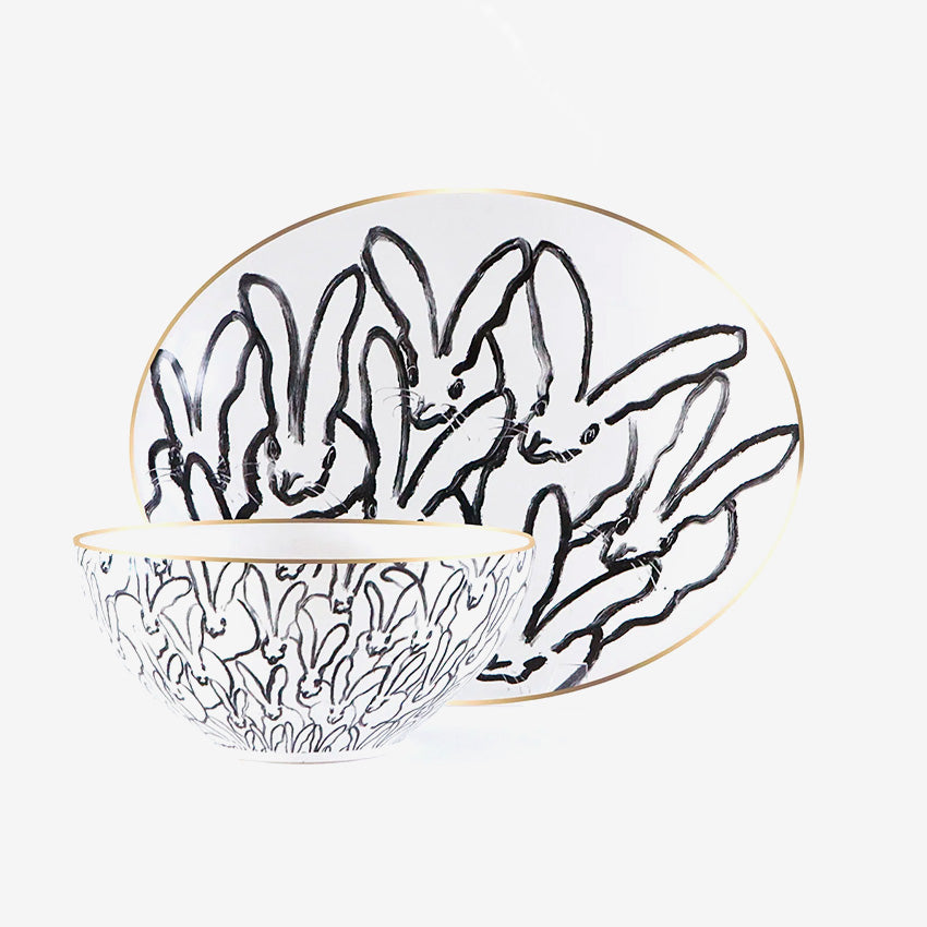 Hunt Slonem | Plateau de service Rabbit Run blanc