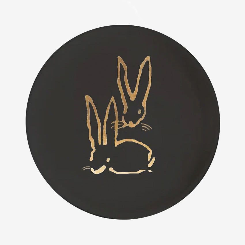 Hunt Slonem | Plateau laqué Royal Rabbits en feuille d’or