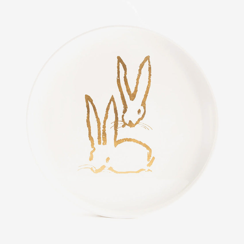 Hunt Slonem | Plateau laqué Royal Rabbits en feuille d’or