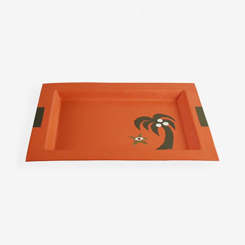 Jonathan Adler | Playa Leather Rectangle Tray - Palm Tree