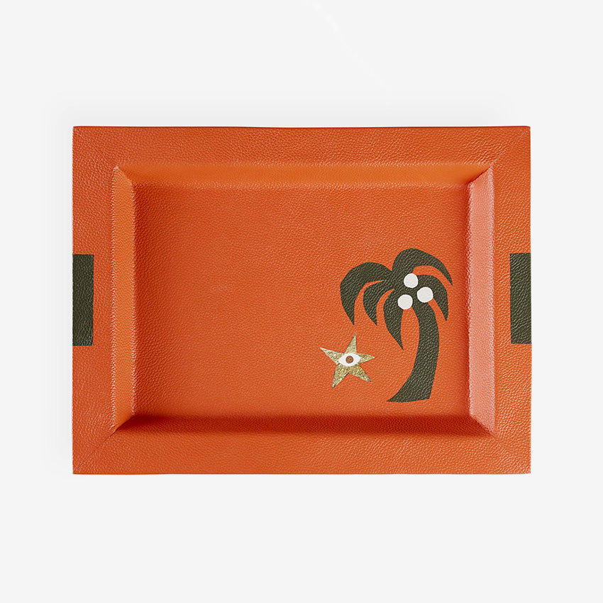 Jonathan Adler | Playa Leather Rectangle Tray - Palm Tree