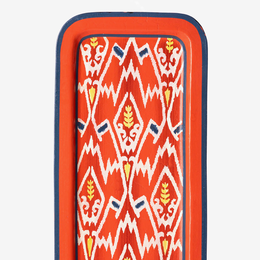 Les Ottomans | Plateau long rectangulaire Ikat en fer peint à la main