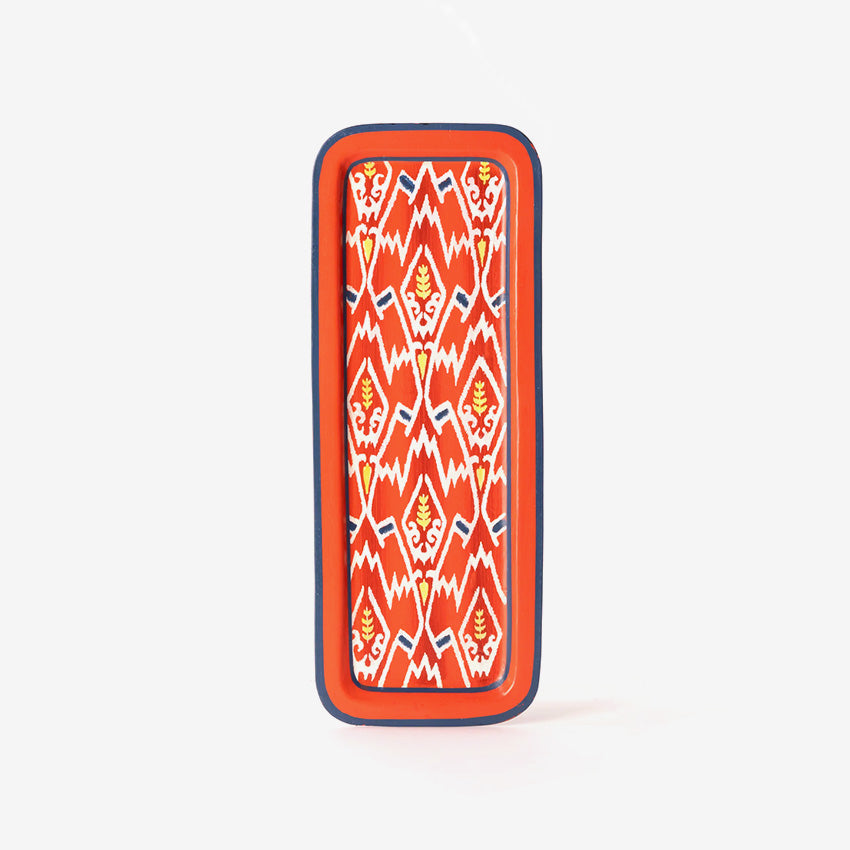 Les Ottomans | Plateau long rectangulaire Ikat en fer peint à la main