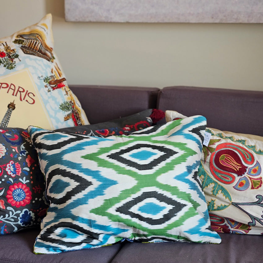 Les Ottomans | Silk Velvet Cushion - Green Blue