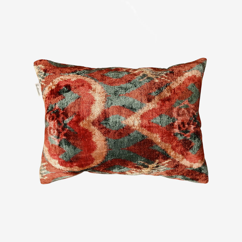 Les Ottomans | Coussin en velours de soie – Rouge et vert