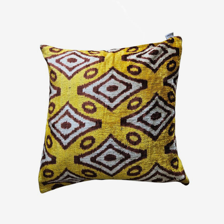 Les Ottomans | Coussin en velours de soie – Jaune et brun
