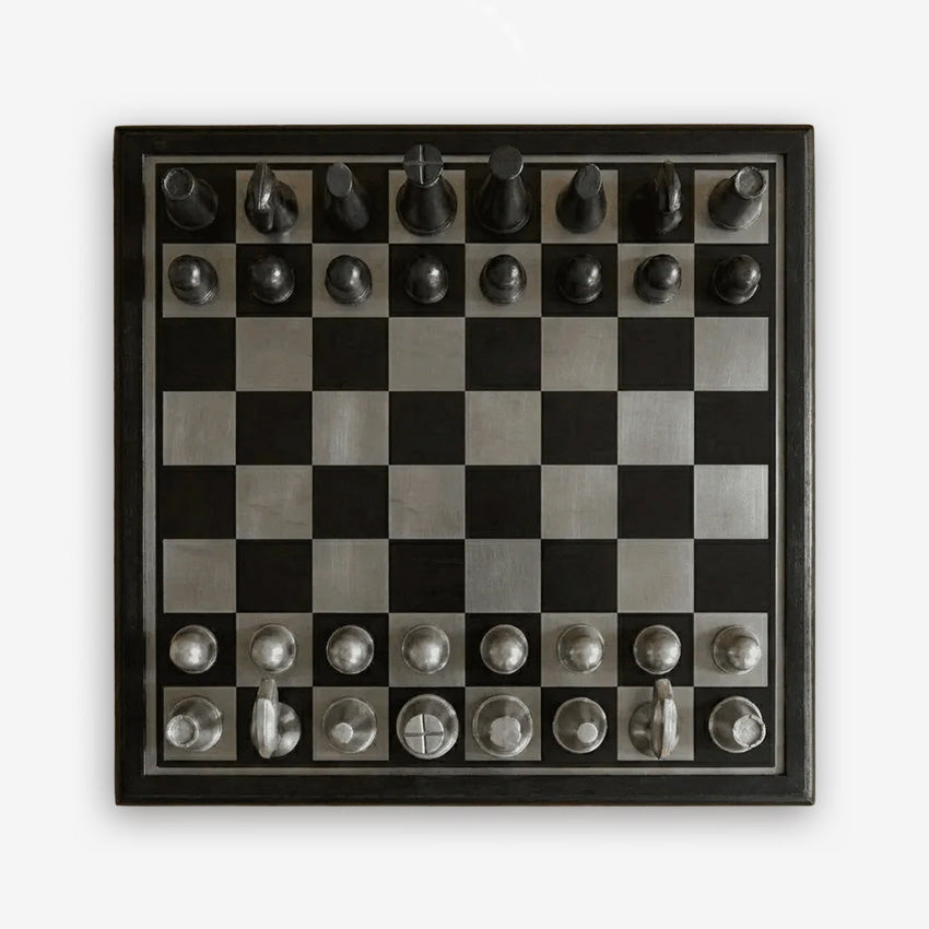 Marble Cultures | Ensemble d’échecs Art déco métallisé – Noir et argent