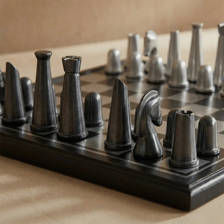 Marble Cultures | Ensemble d’échecs Art déco métallisé – Noir et argent
