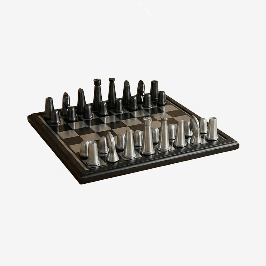 Marble Cultures | Ensemble d’échecs Art déco métallisé – Noir et argent