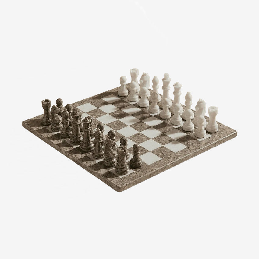 Marble Cultures | Ensemble d’échecs en marbre avec coffret de rangement – Océanique et blanc