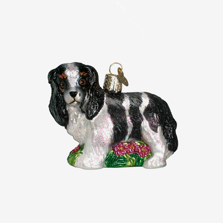 Old World Christmas | Blown Glass Ornament - Black/White King Charles Spani