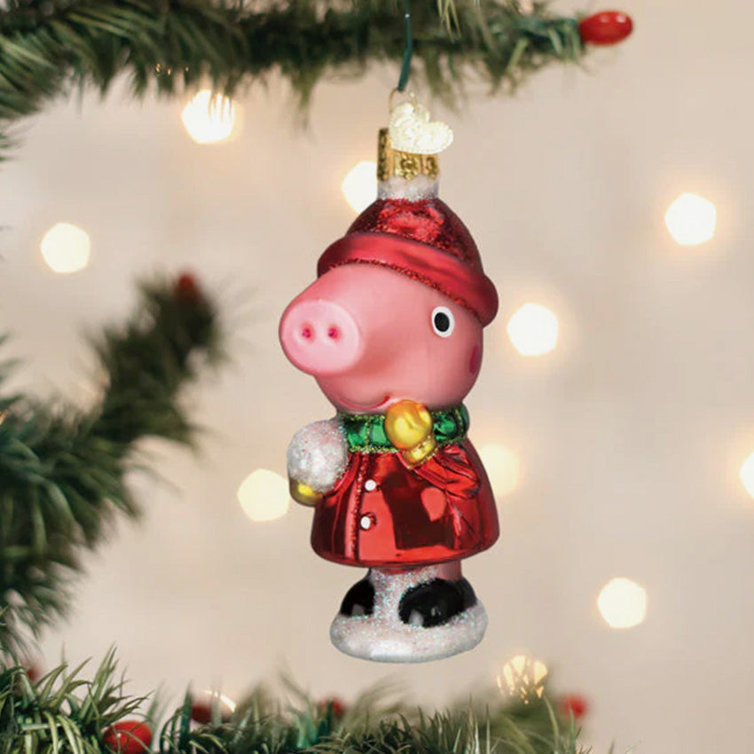 Old World Christmas | Blown Glass Ornament - Peppa Pig With Snowball
