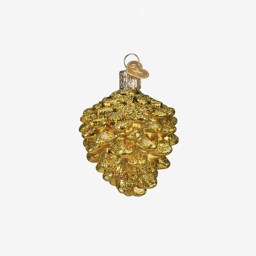 Old World Christmas | Blown Glass Ornament - Small Gold Pine Cone