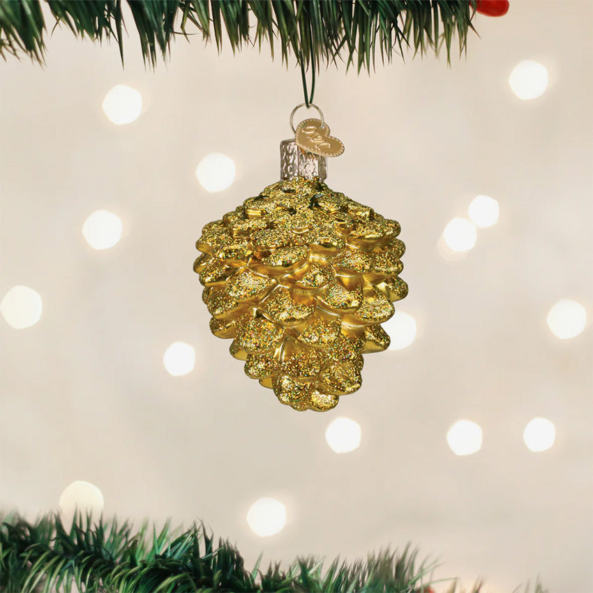 Old World Christmas | Blown Glass Ornament - Small Gold Pine Cone