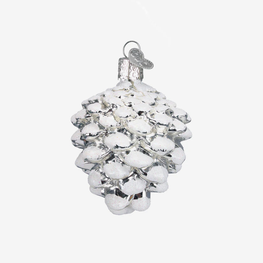 Old World Christmas | Blown Glass Ornament - Snow-Capped Silver Snowy Cone