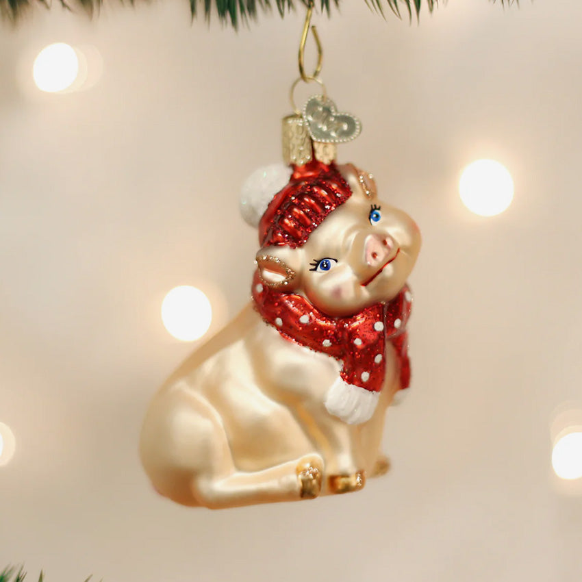 Old World Christmas | Ornement en verre soufflé - Cochon enneigé