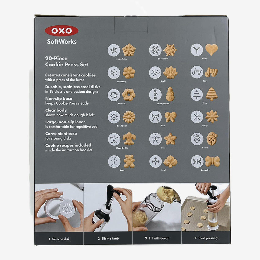 Ensemble de presse à biscuits OXO blanc en acier inoxydable et plastique H : 10.25 in