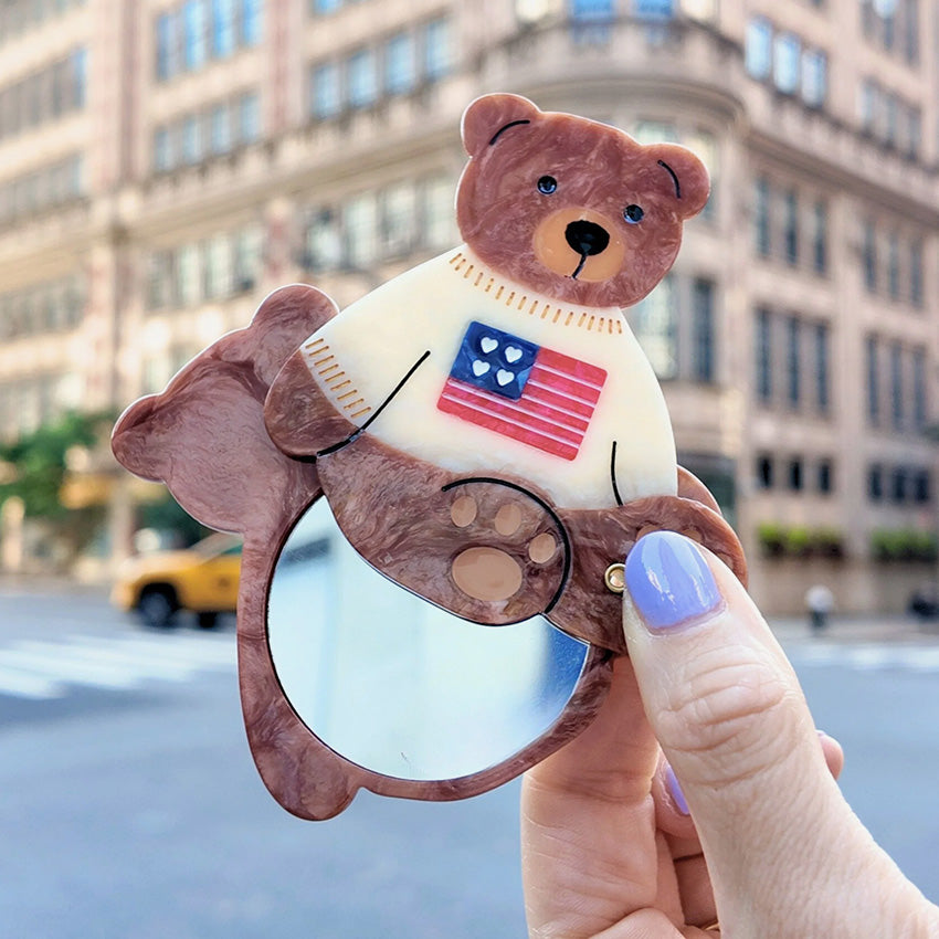 Solar Eclipse | Hand-painted Americana Teddy Compact Mirror