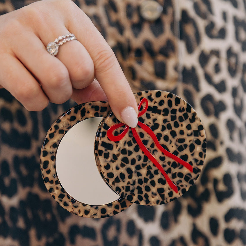 Solar Eclipse | Hand-painted Leopard Bow Compact Mirror
