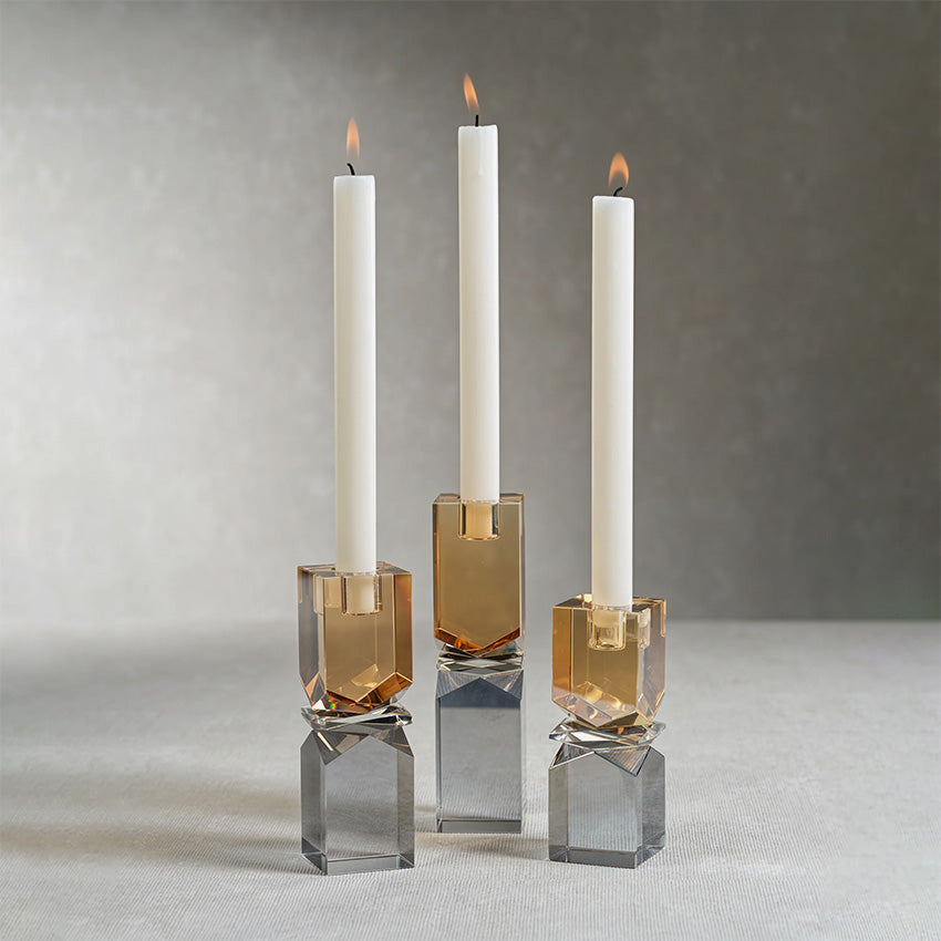 Zodax | Vienna Artistry Two-Tone Crystal Candle Holder - Smoke & Gold