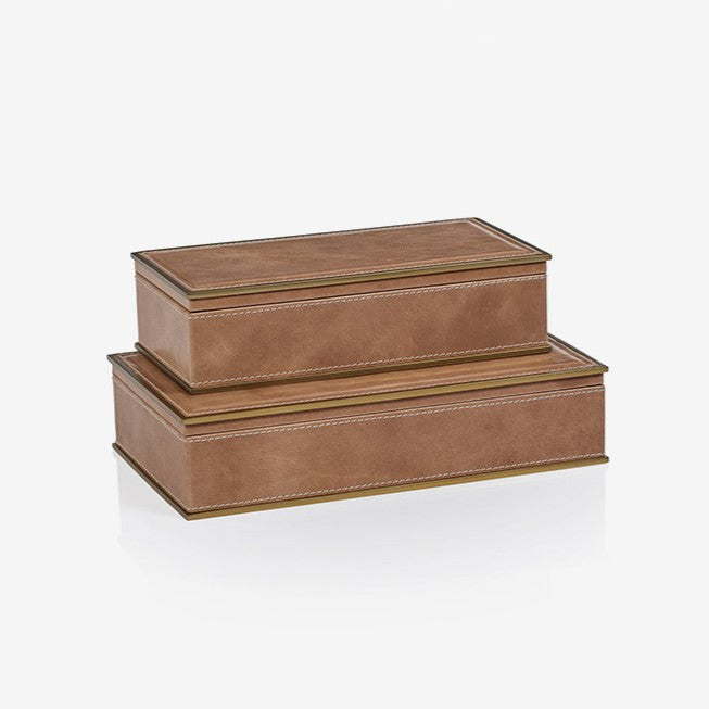 Zodax | Coffret Ampezzo en cuir avec bordure en laiton
