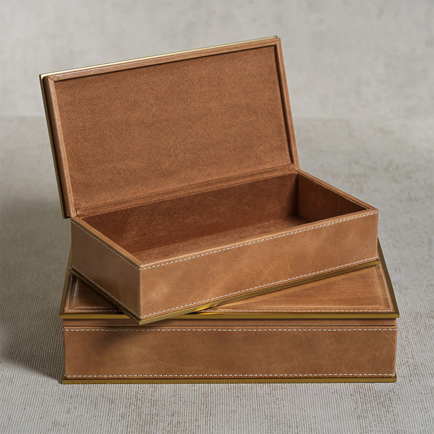 Zodax | Coffret Ampezzo en cuir avec bordure en laiton