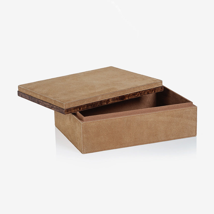 Zodax | Cortina Suede Box With Burlwood Trim