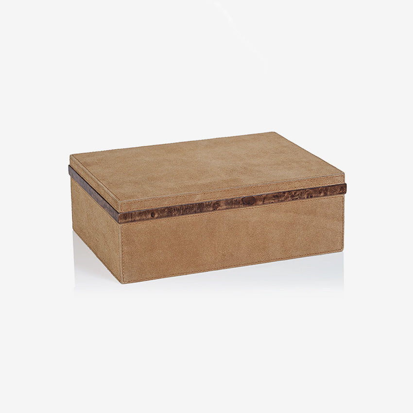 Zodax | Cortina Suede Box With Burlwood Trim