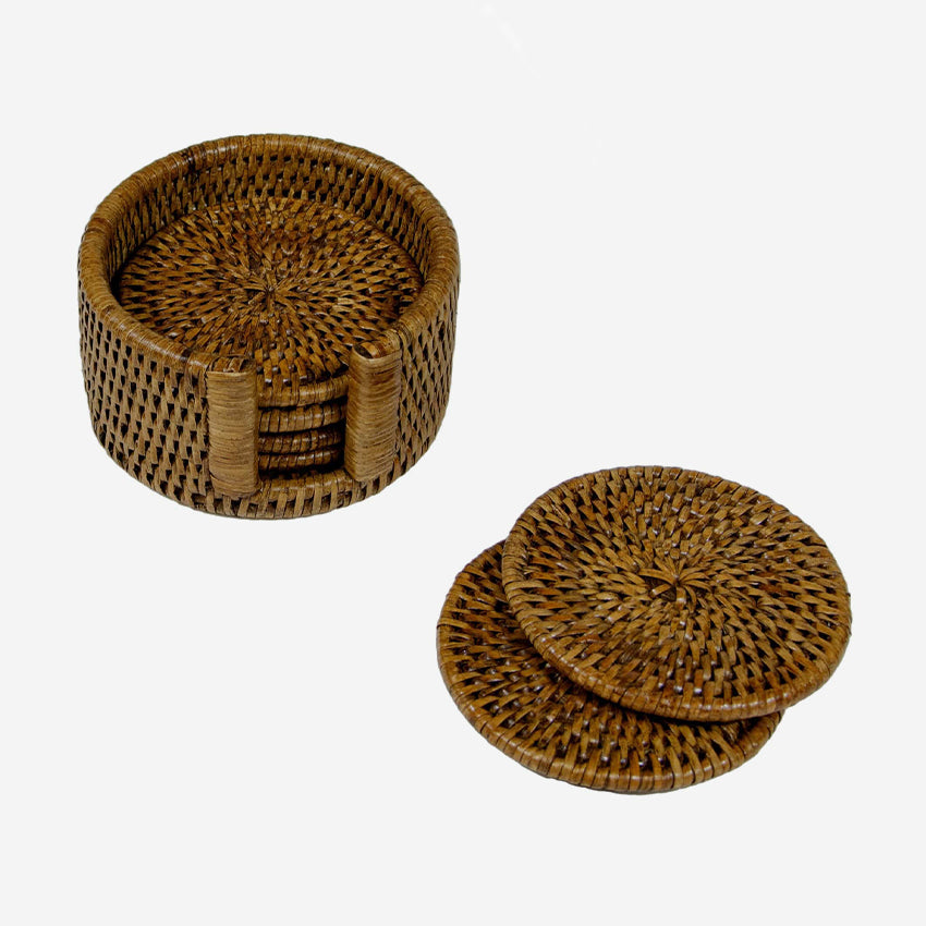 Caspari | Rattan Round Coaster Holder