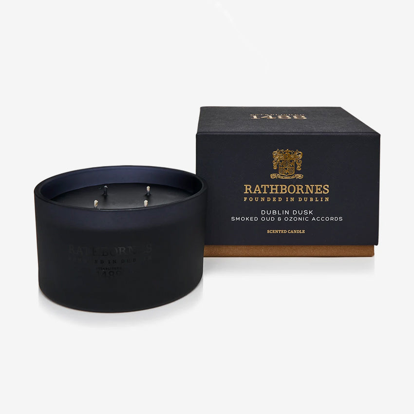 Bougie parfumée Rathbornes 1488 | Dublin Dusk (accords de oud fumé et d'ozone)